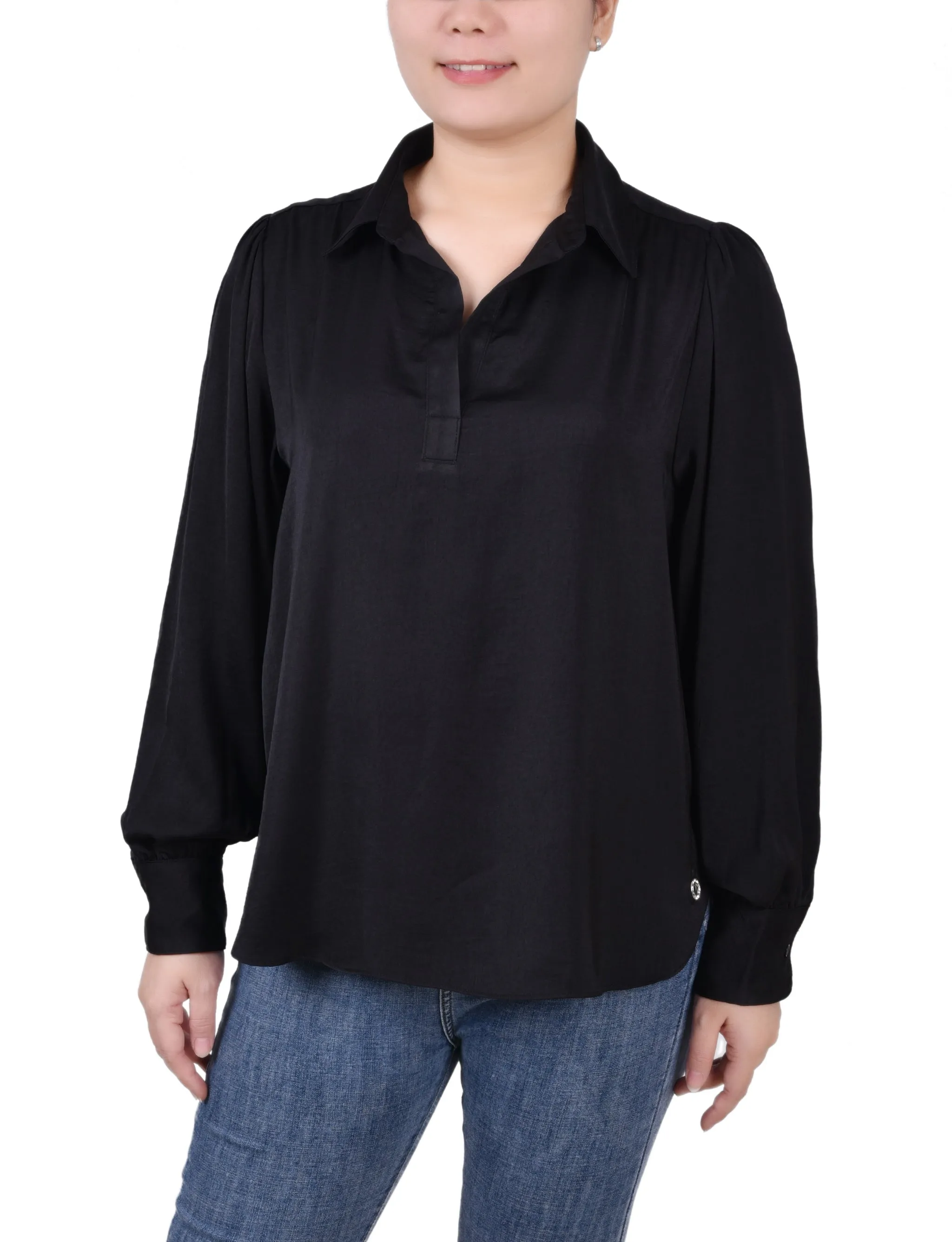 Long Puff Sleeve Satin Blouse - Black sold by Dress Barn product image thumbnail 3