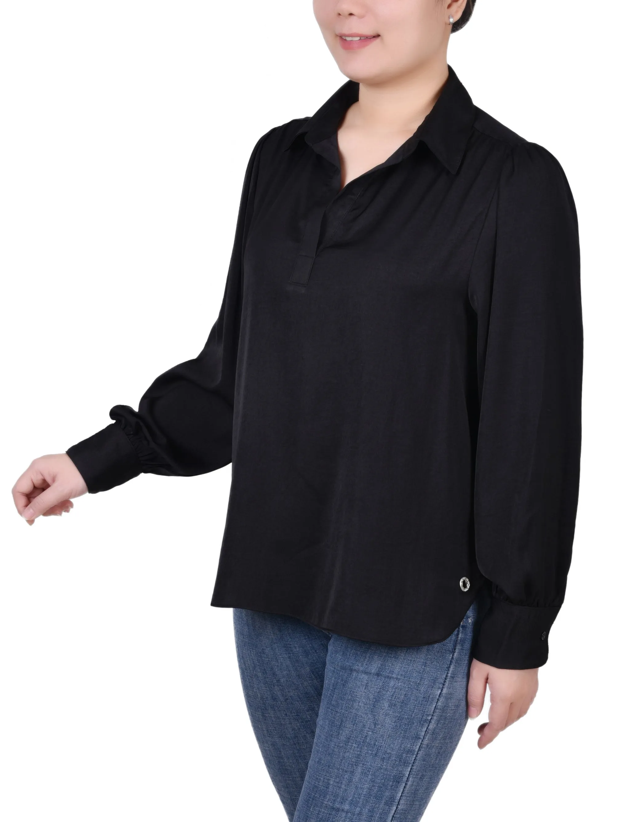 Long Puff Sleeve Satin Blouse - Black sold by Dress Barn product image thumbnail 4