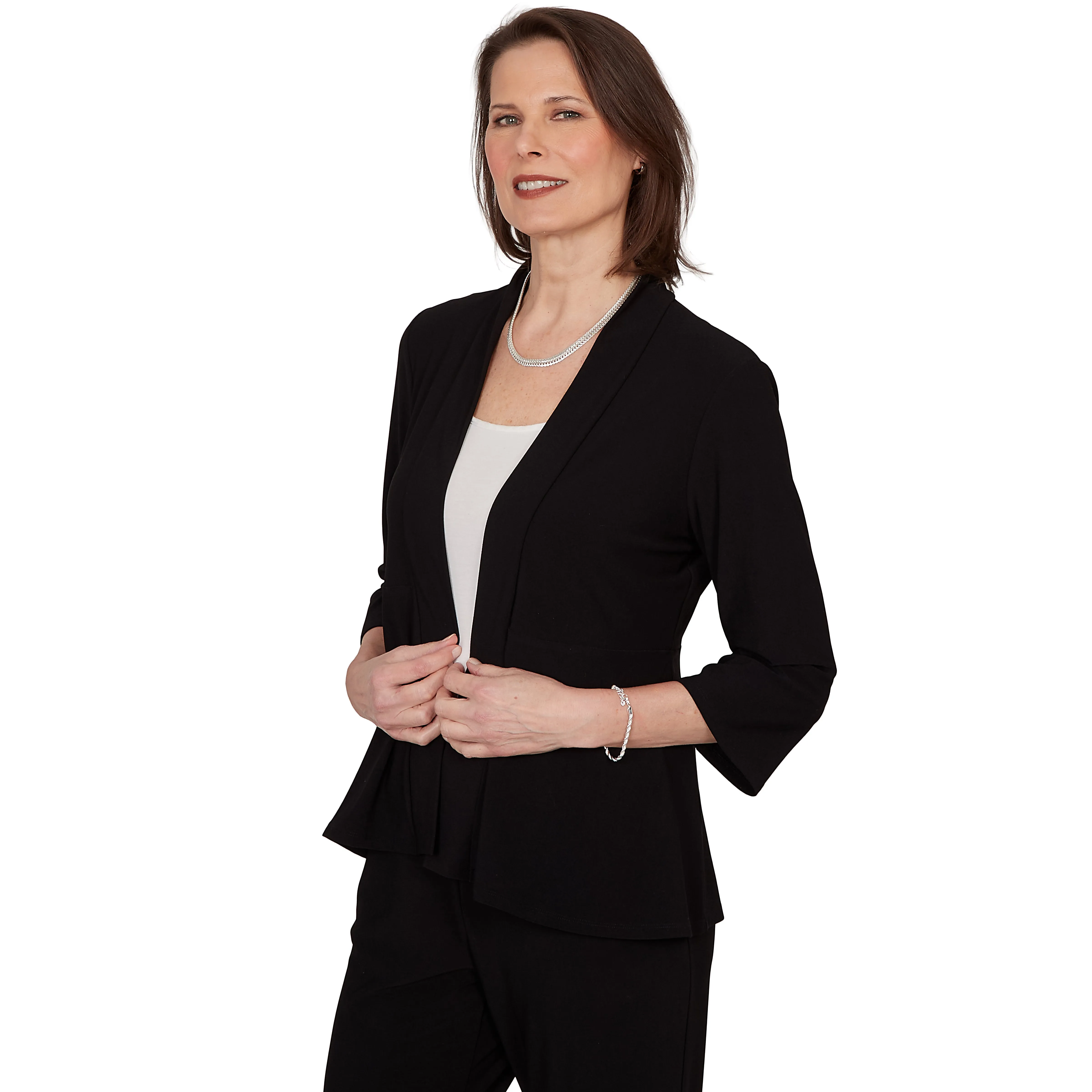 Alfred Dunner Light Open Crepe Cardigan Top - Black sold by Dress Barn product image thumbnail 3