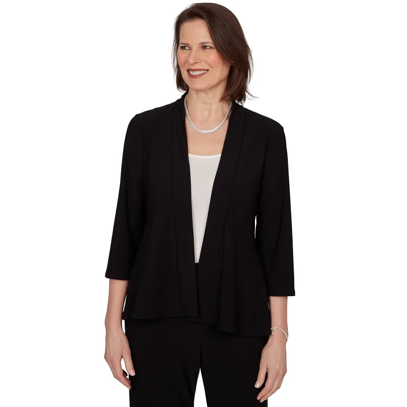 Alfred Dunner Light Open Crepe Cardigan Top - Black made by Dress Barn
