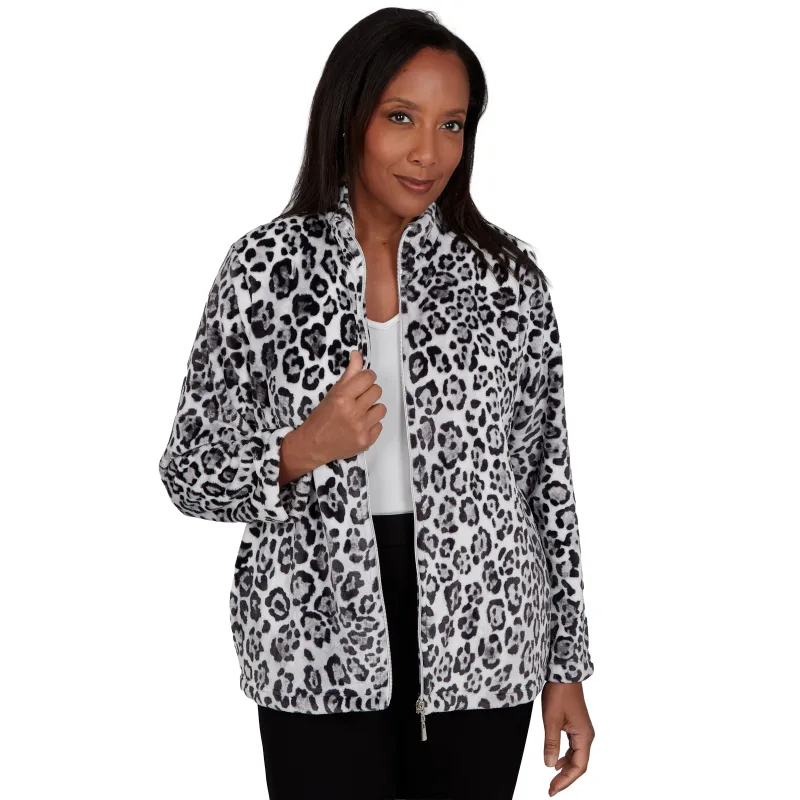 Alfred Dunner Cozy Animal Print Knit Jacket - Grey/Black made by Dress Barn