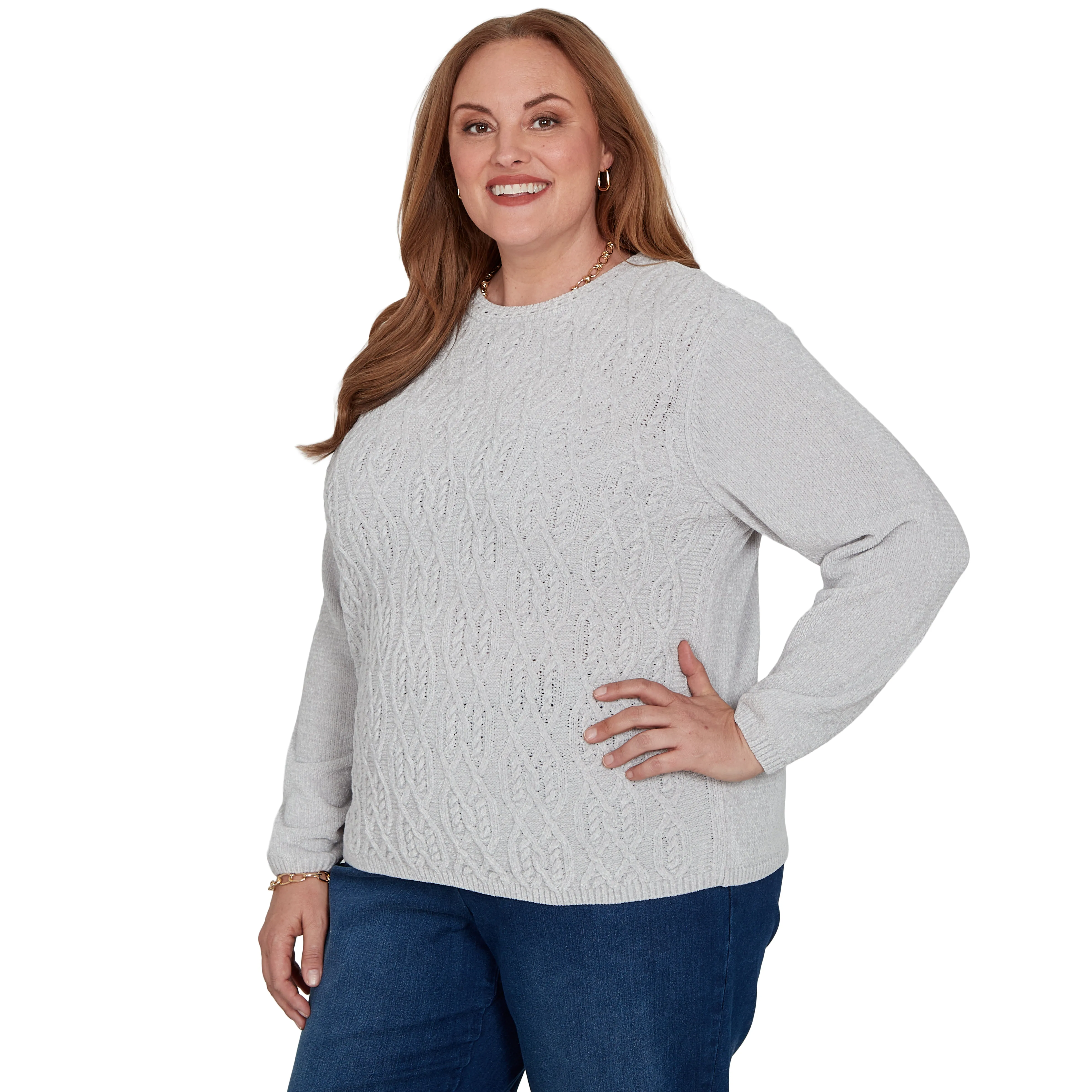 Alfred Dunner Cable Pullover Chenille Sweater - Grey - Plus sold by Dress Barn product image thumbnail 3