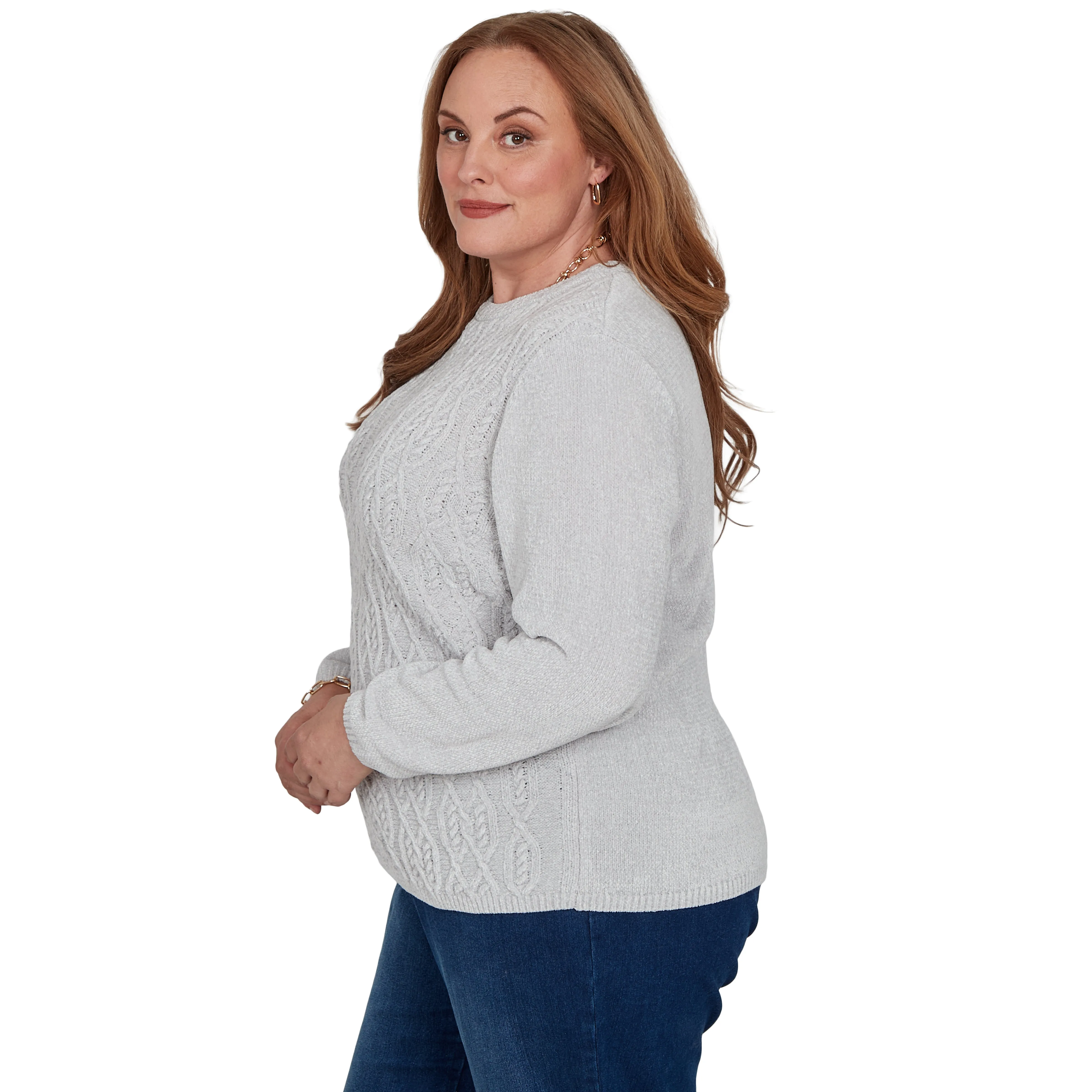 Alfred Dunner Cable Pullover Chenille Sweater - Grey - Plus sold by Dress Barn product image thumbnail 4