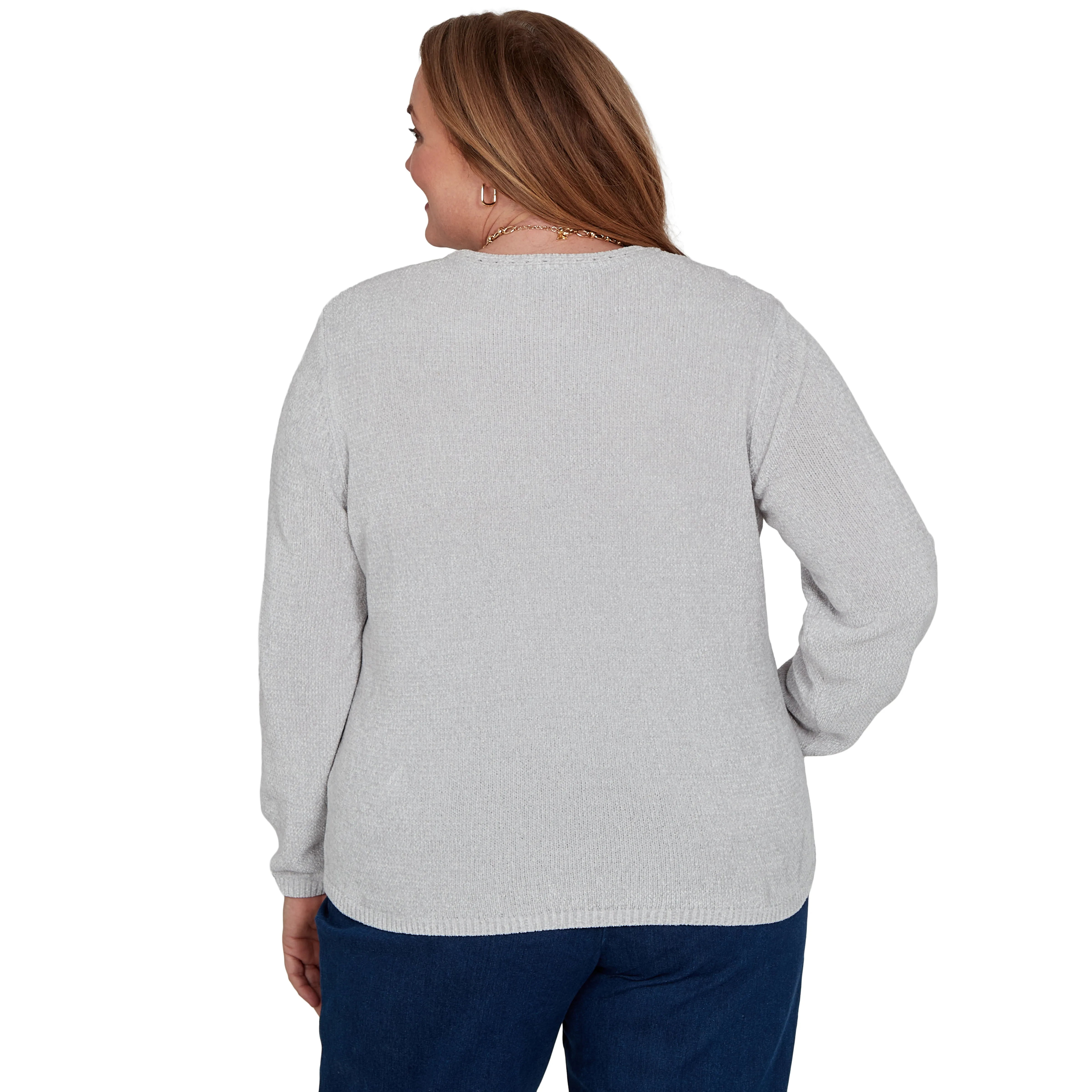 Alfred Dunner Cable Pullover Chenille Sweater - Grey - Plus sold by Dress Barn product image thumbnail 2