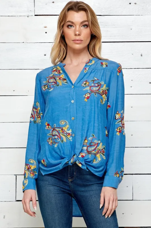 Figueroa & Flower 3/4 Roll Tab Sleeve Embroidered Floral Blouse sold by Dress Barn