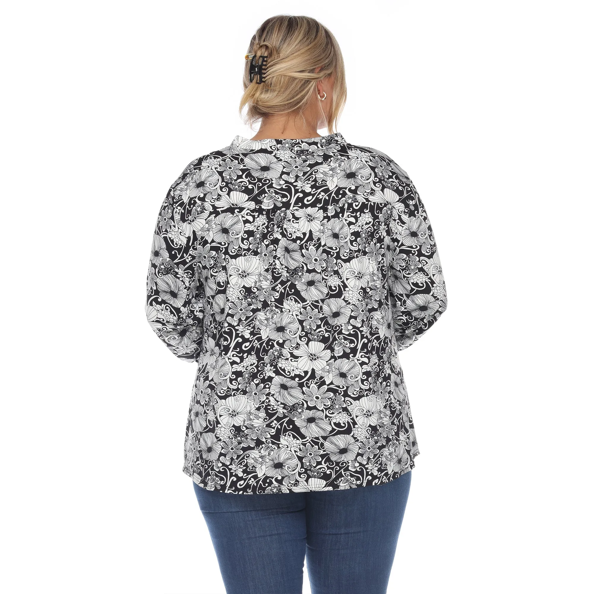 Pleated Long Sleeve Floral Print Blouse - Plus sold by Dress Barn product image thumbnail 3