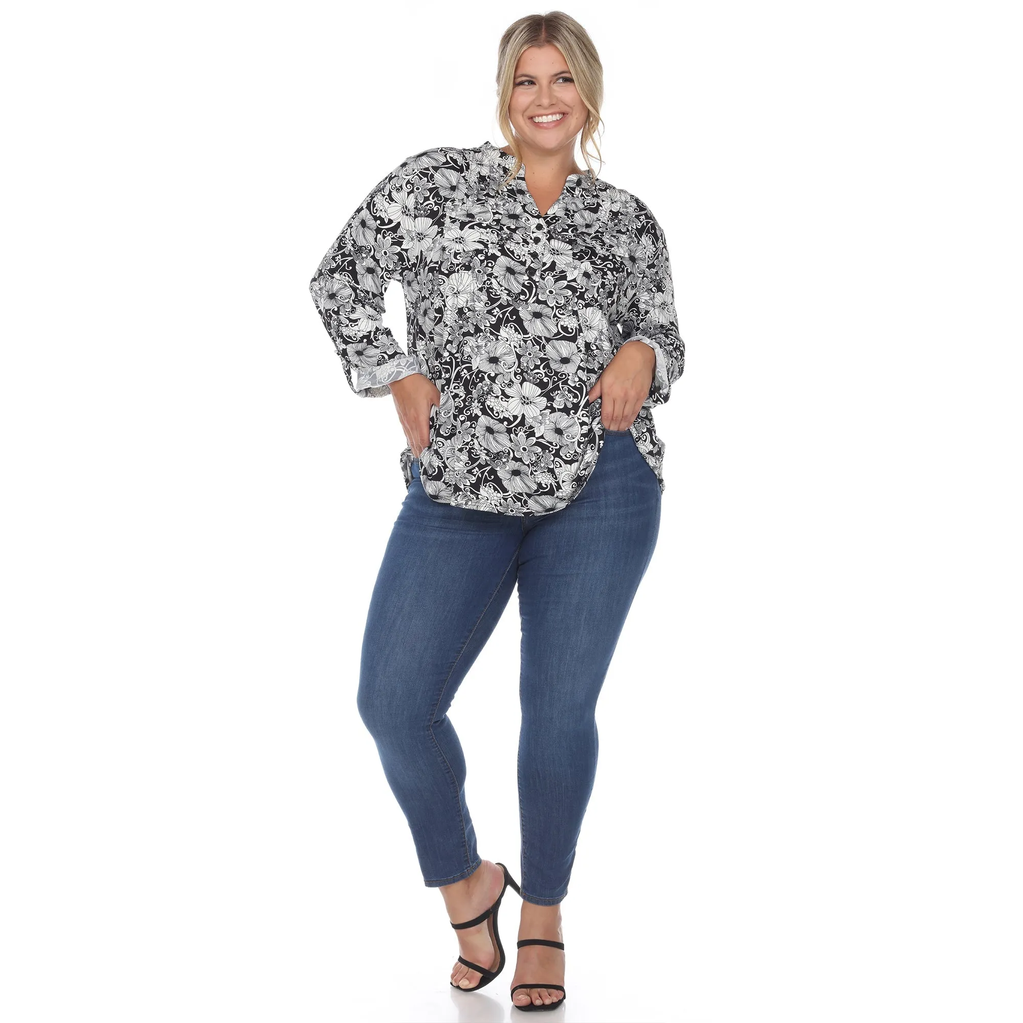 Pleated Long Sleeve Floral Print Blouse - Plus sold by Dress Barn product image thumbnail 4