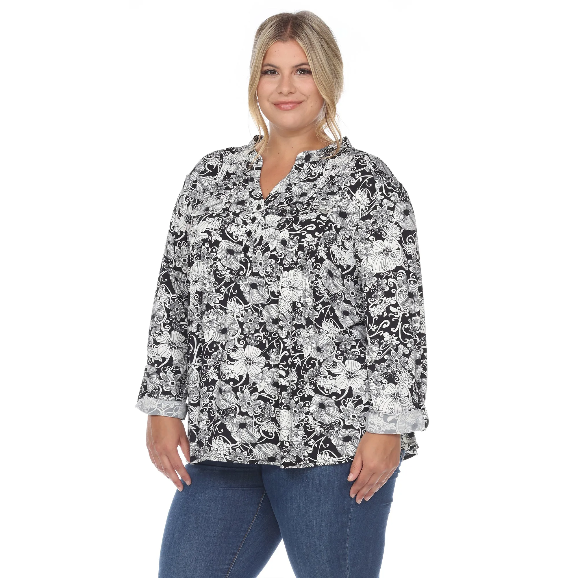 Pleated Long Sleeve Floral Print Blouse - Plus sold by Dress Barn product image thumbnail 2