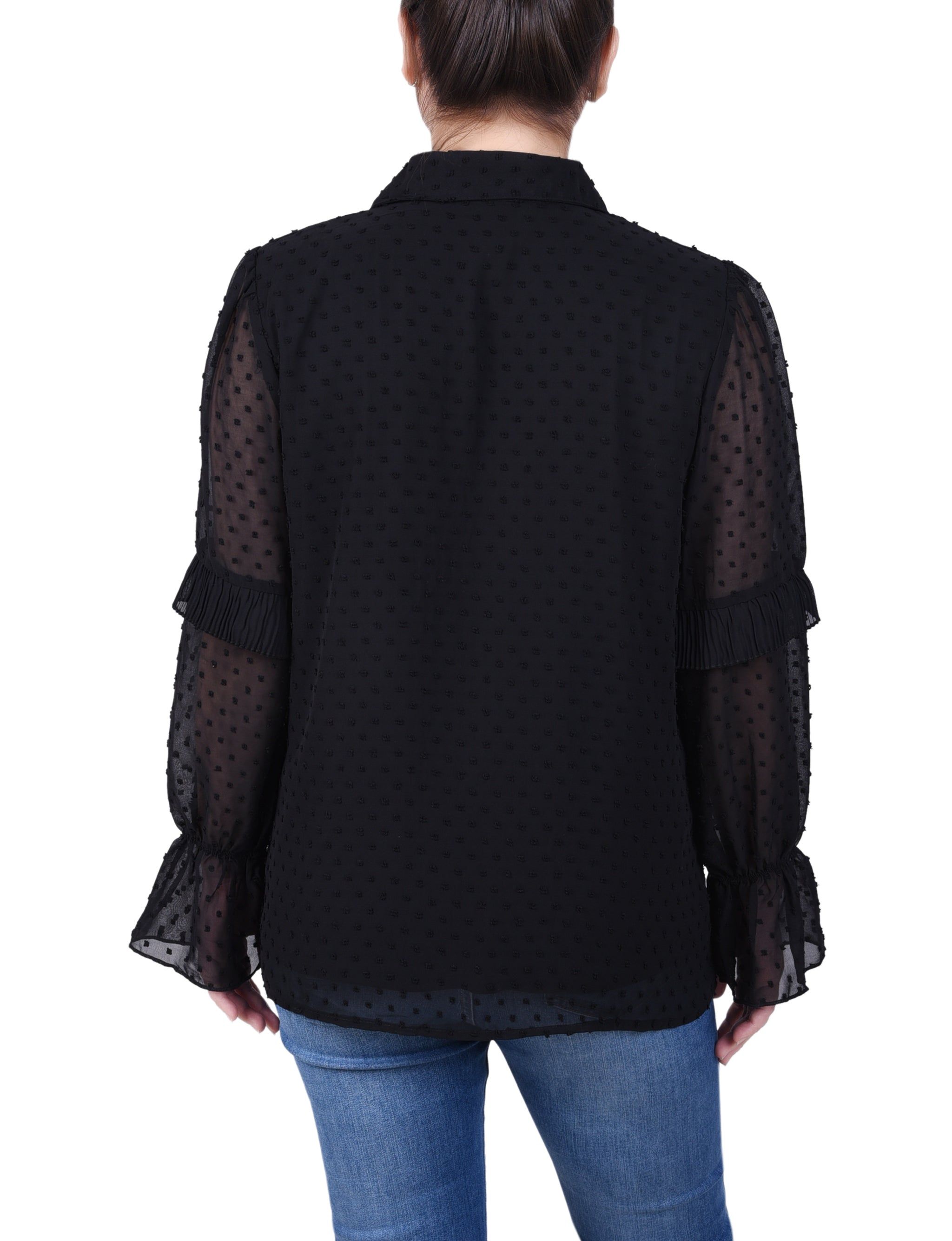 NY Collection Long Sleeve Dotted Chiffon Blouse sold by Dress Barn product image thumbnail 4