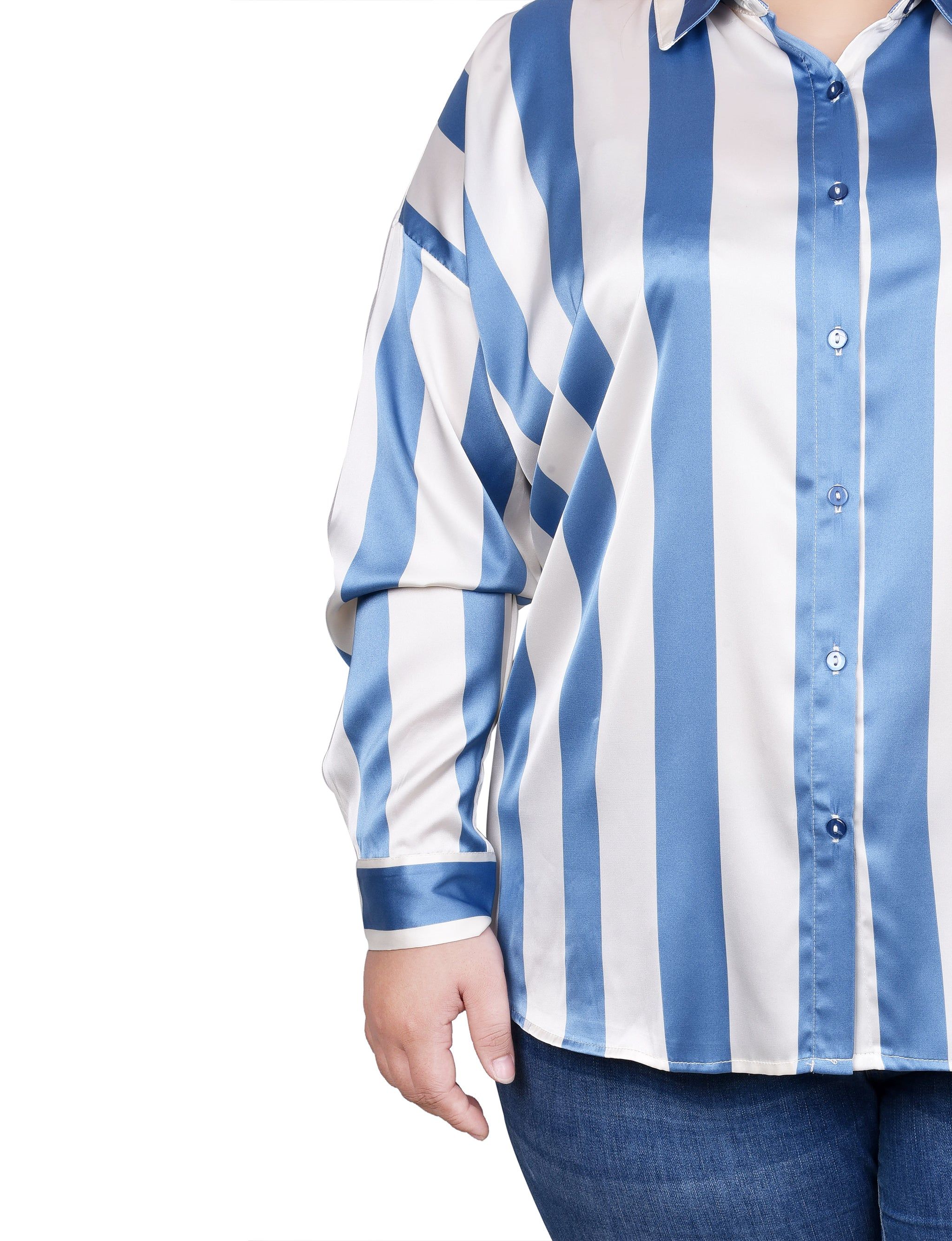 NY Collection Long Sleeve Striped Satin Blouse - Plus sold by Dress Barn product image thumbnail 3