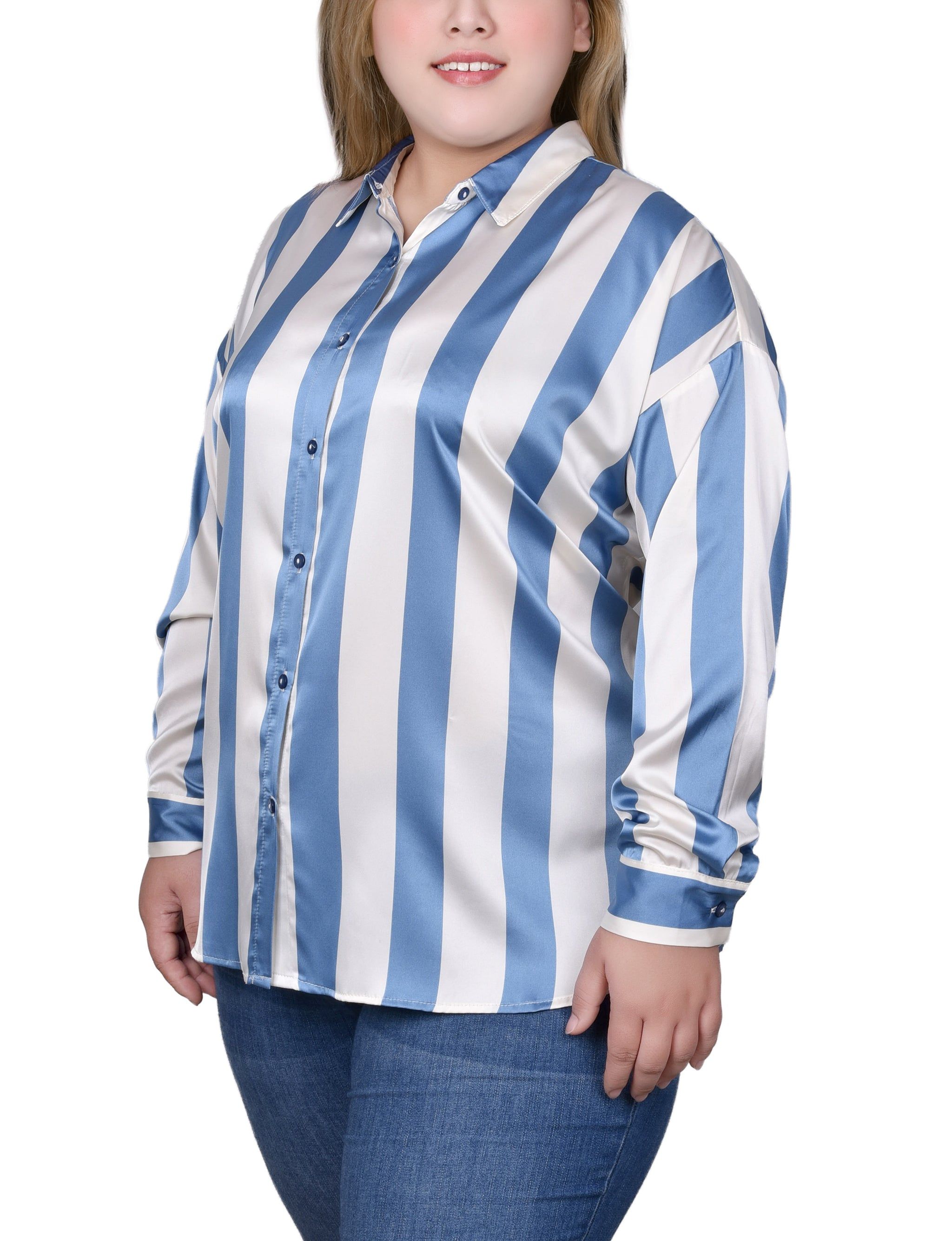 NY Collection Long Sleeve Striped Satin Blouse - Plus sold by Dress Barn product image thumbnail 2