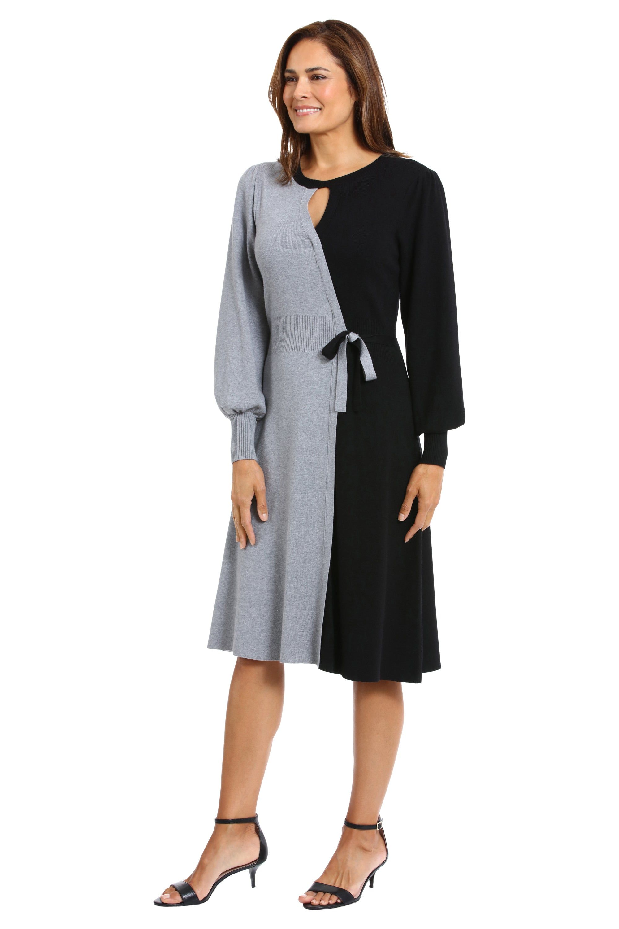 Faux Wrap Side Tie Color Block Midi Dress sold by Dress Barn