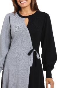 Faux Wrap Side Tie Color Block Midi Dress sold by Dress Barn
