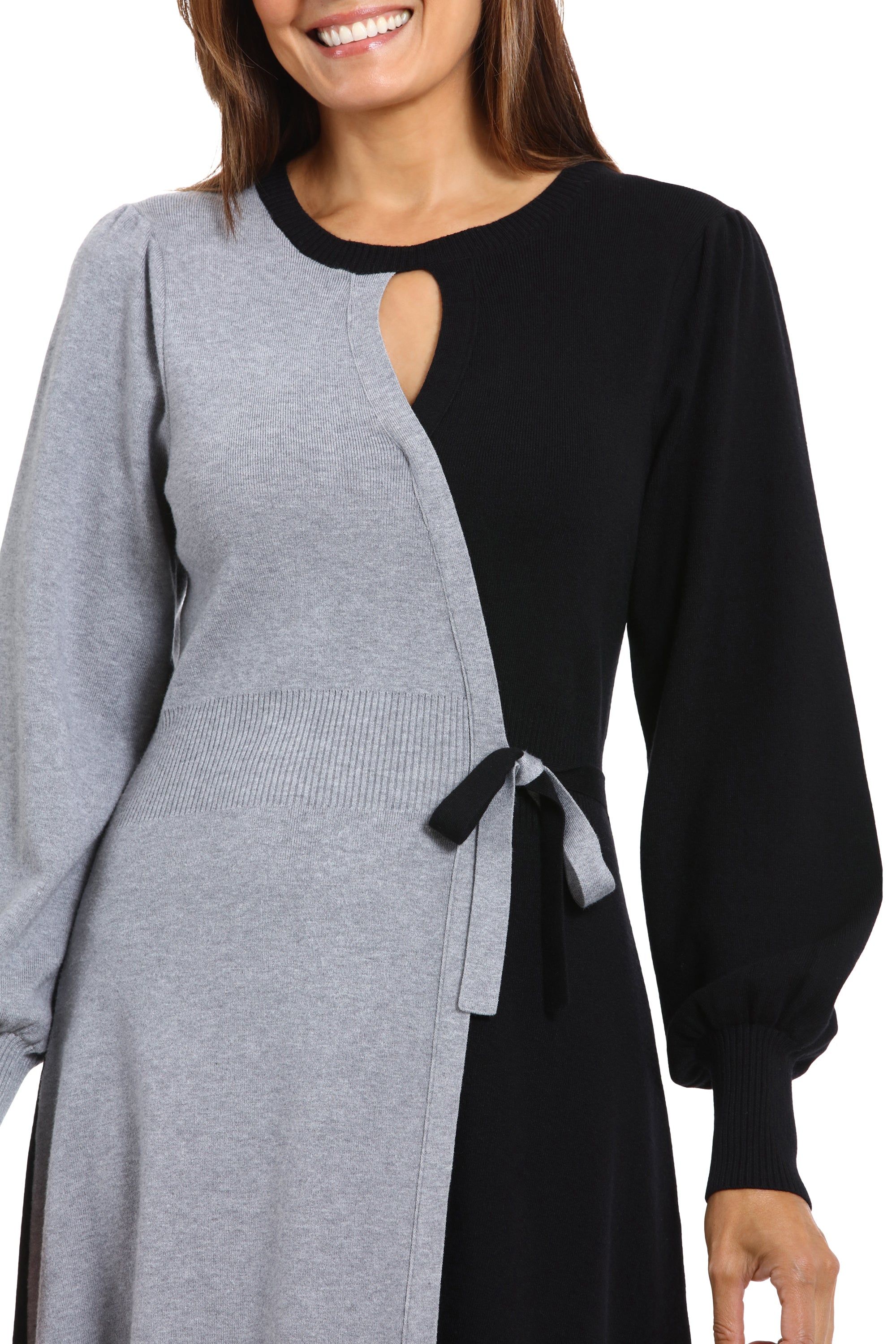 Faux Wrap Side Tie Color Block Midi Dress sold by Dress Barn product image thumbnail 3