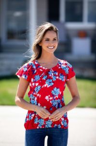 Floral Flutter Sleeve Bubble Hem Blouse sold by Dress Barn