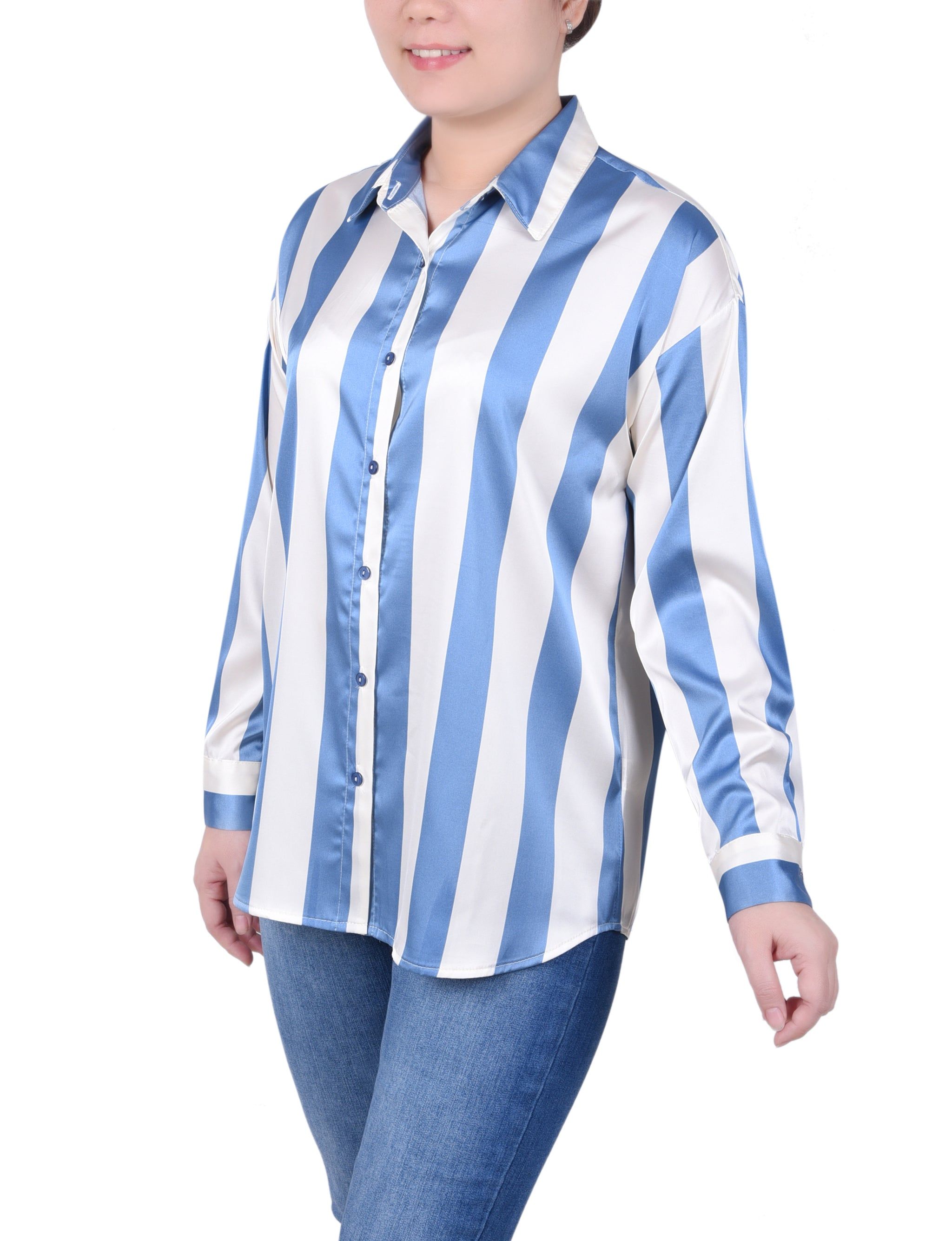NY Collection Long Sleeve Striped Satin Blouse - Petite sold by Dress Barn product image thumbnail 2