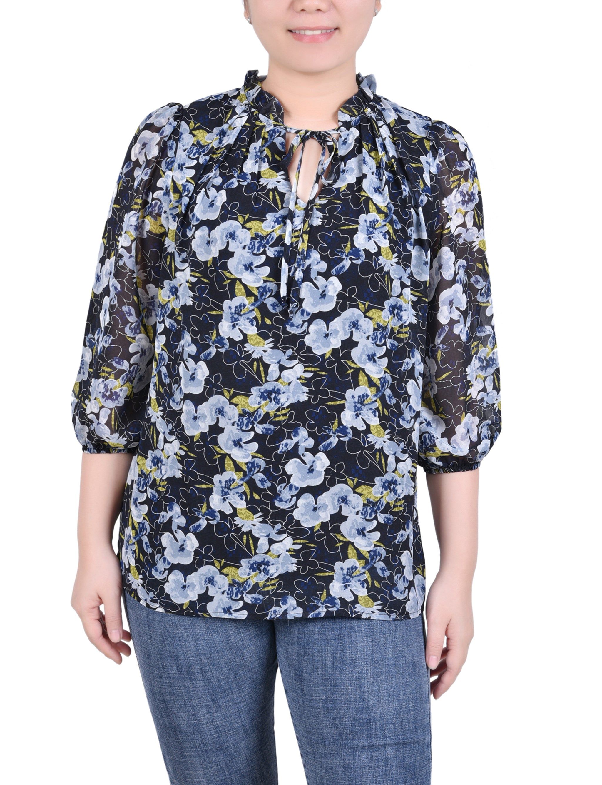 NY Collection3/4 Sleeve Chiffon Blouse - Petite sold by Dress Barn product image thumbnail 5