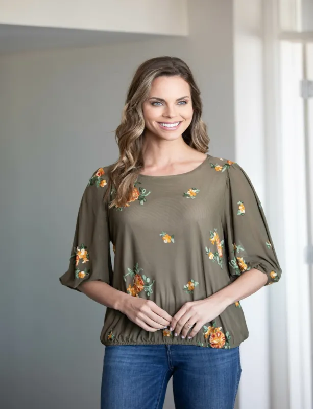 Figueroa & Flower 3/4 Sleeve Mesh Blouse sold by Dress Barn