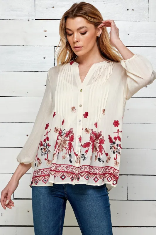 Figueroa & Flower 3/4 Sleeve Embroidered Blouse sold by Dress Barn