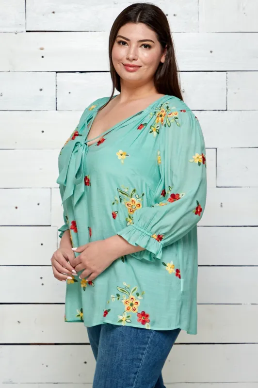 Figueroa & Flower 3/4 Sleeve Embroidered Top - Plus sold by Dress Barn