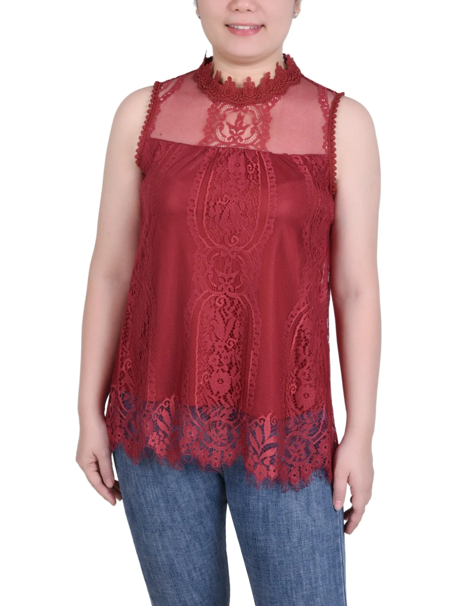 Sleeveless Mock Neck Lace Top - Petite sold by Dress Barn