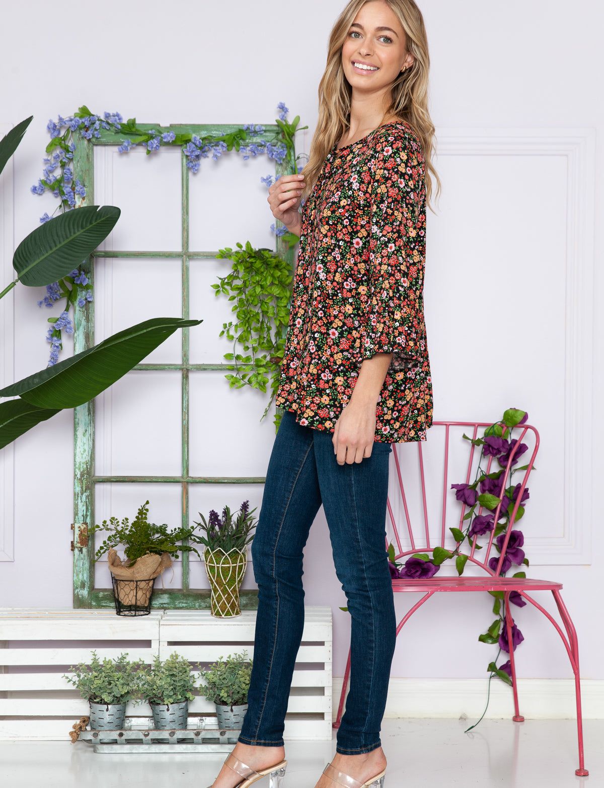 Floral Ruffle Sleeve Blouse Top - Plus sold by Dress Barn product image thumbnail 4