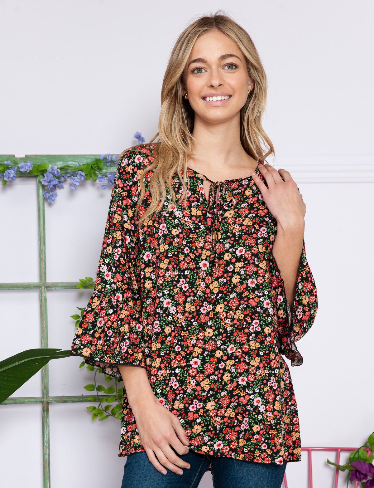 Floral Ruffle Sleeve Blouse Top - Plus sold by Dress Barn