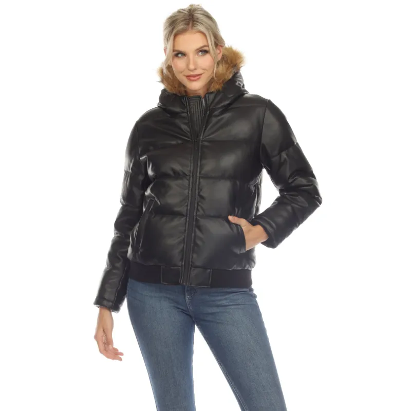 Women's Removable Fur Hoodie Bomber Leather Jacket sold by Dress Barn