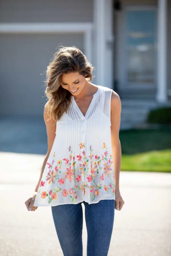 Sleeveless Floral Embroidered Pintuck Blouse - Misses sold by Dress Barn product image thumbnail 5