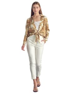 Collared long sleeve in satin chain print sold by Dress Barn