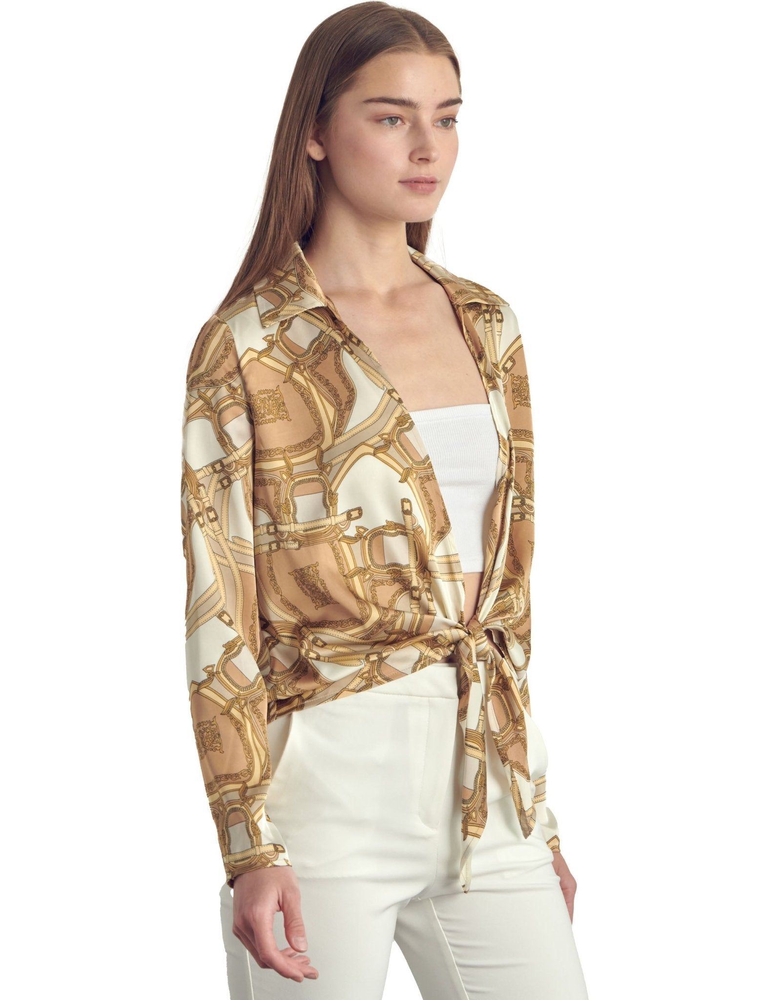 Collared long sleeve in satin chain print sold by Dress Barn product image thumbnail 4