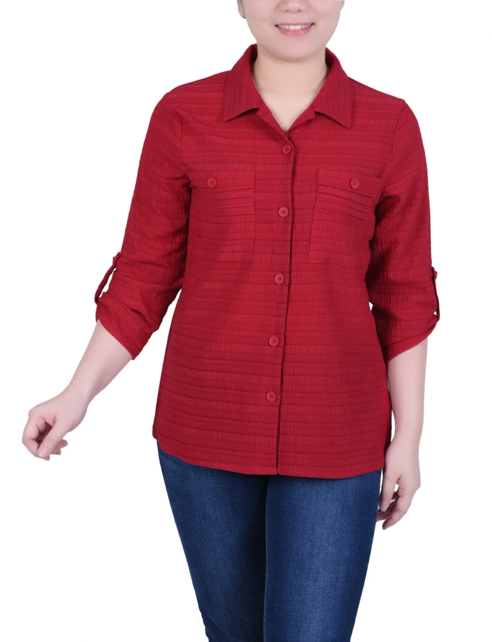 3/4 Sleeve Woven Jacquard Blouse - Petite sold by Dress Barn product image thumbnail 5
