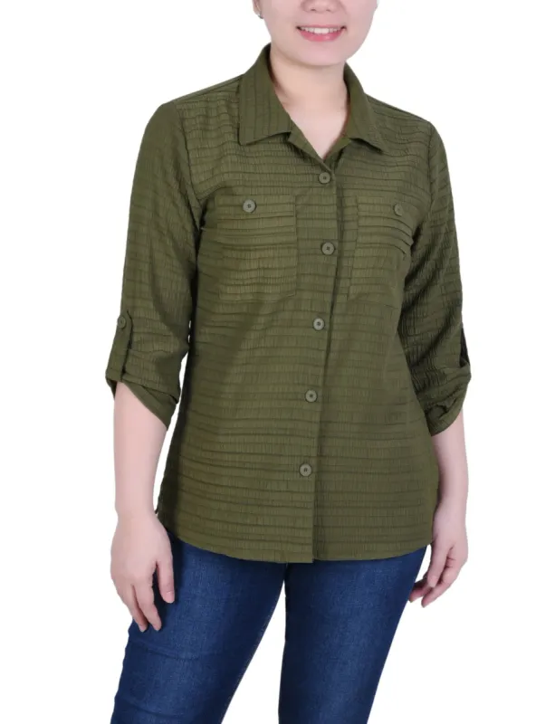 3/4 Sleeve Woven Jacquard Blouse - Petite sold by Dress Barn