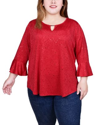 NY Collection 3/4 Bell Sleeve Top With Hardware - Plus sold by Dress Barn
