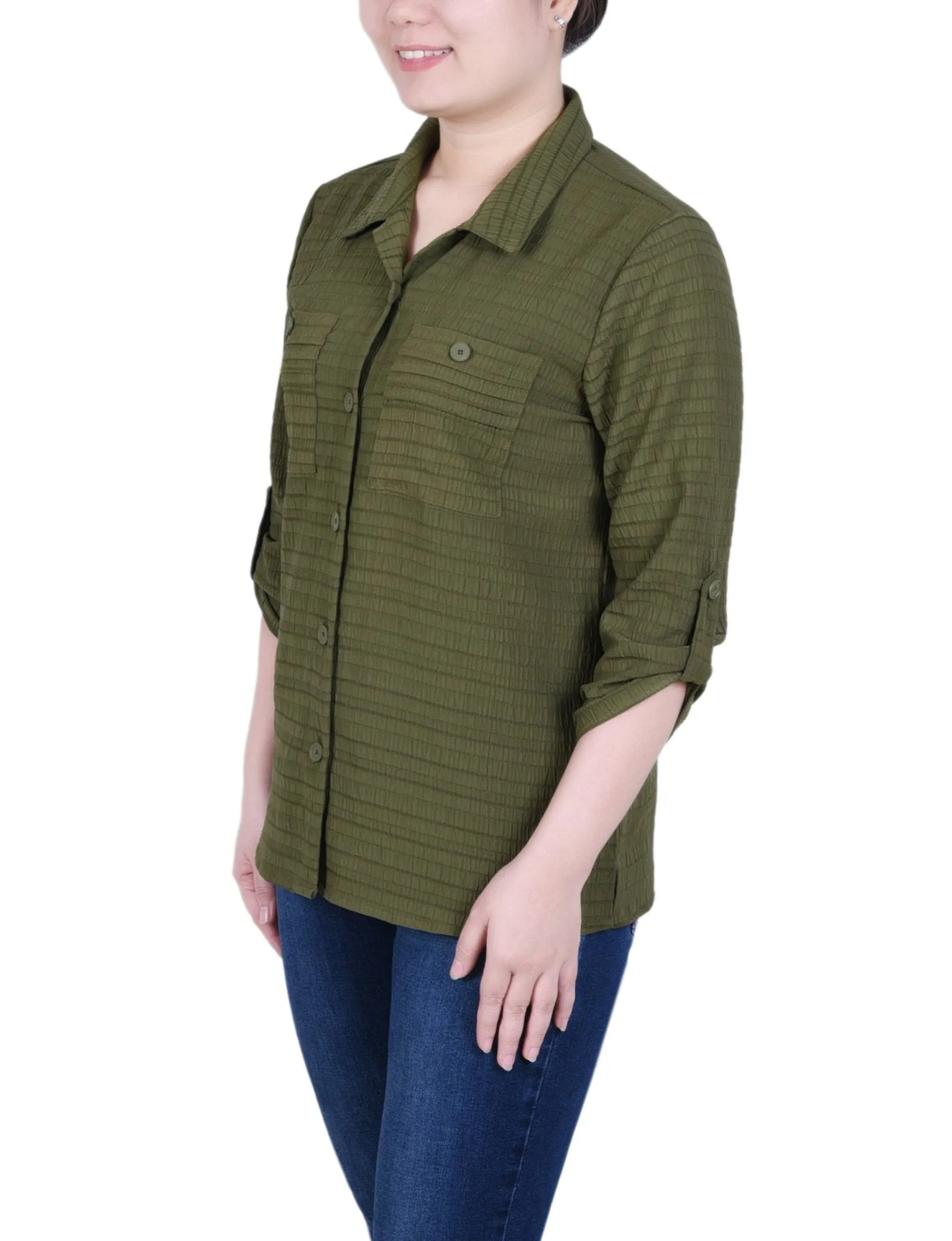 3/4 Sleeve Woven Jacquard Blouse - Petite sold by Dress Barn product image thumbnail 2