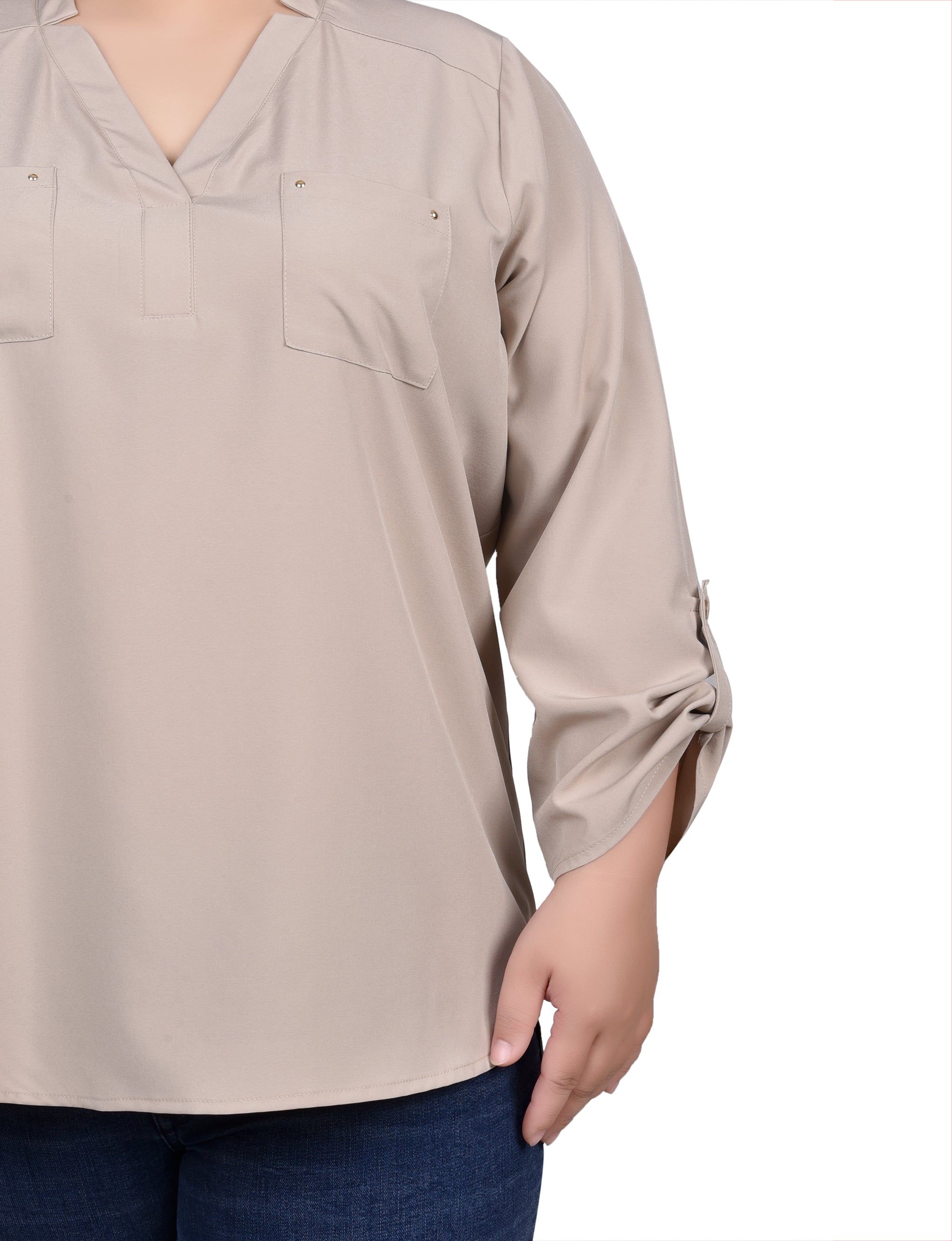 NY Collection Roll Tab Sleeve Blouse with Pockets - Plus sold by Dress Barn product image thumbnail 3