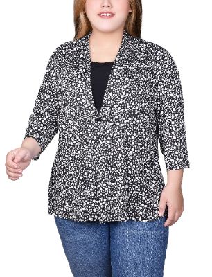 NY Collection Puff Print 3/4 Sleeve Two-Fer Top - Plus sold by Dress Barn