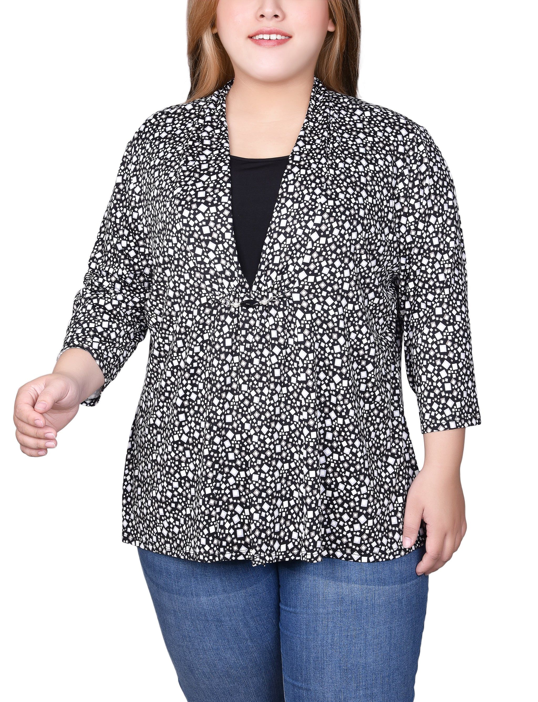 NY Collection Puff Print 3/4 Sleeve Two-Fer Top - Plus sold by Dress Barn