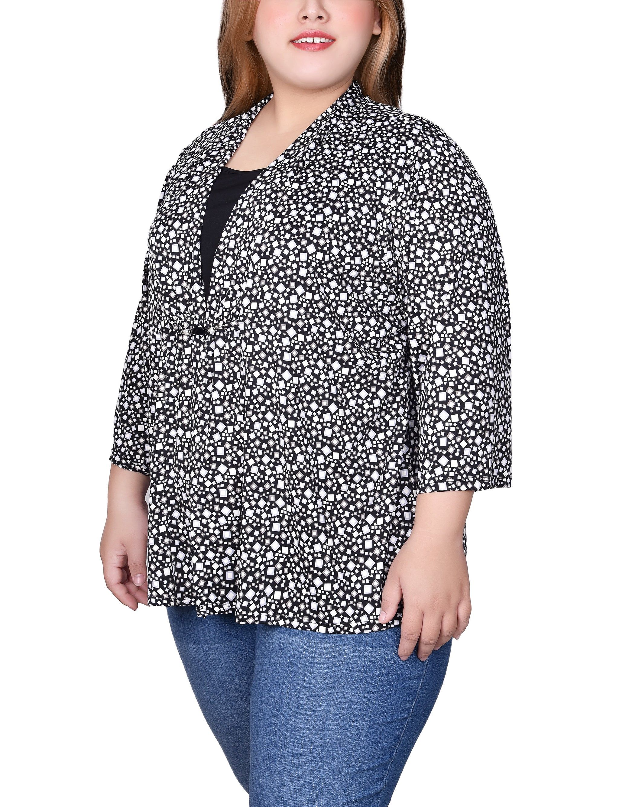 NY Collection Puff Print 3/4 Sleeve Two-Fer Top - Plus sold by Dress Barn product image thumbnail 2