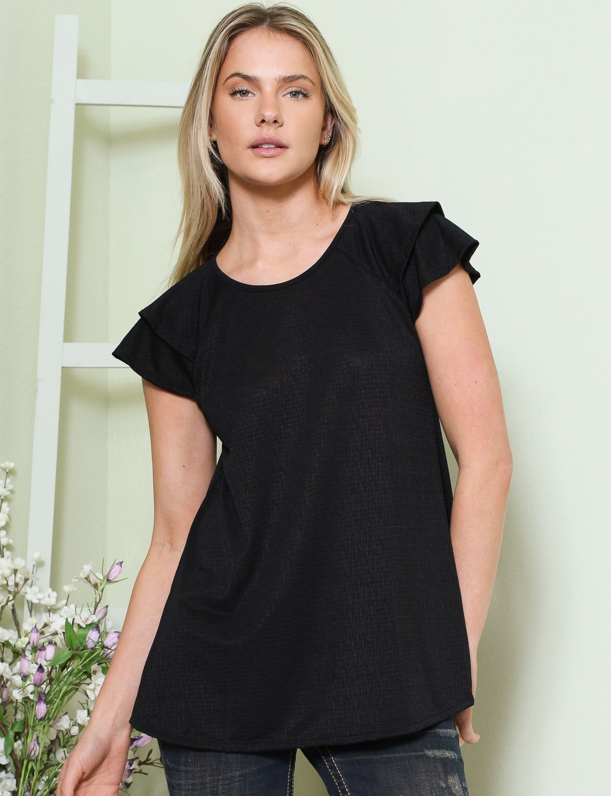 Ruffled Short Sleeve Textured Top - Plus sold by Dress Barn product image thumbnail 2