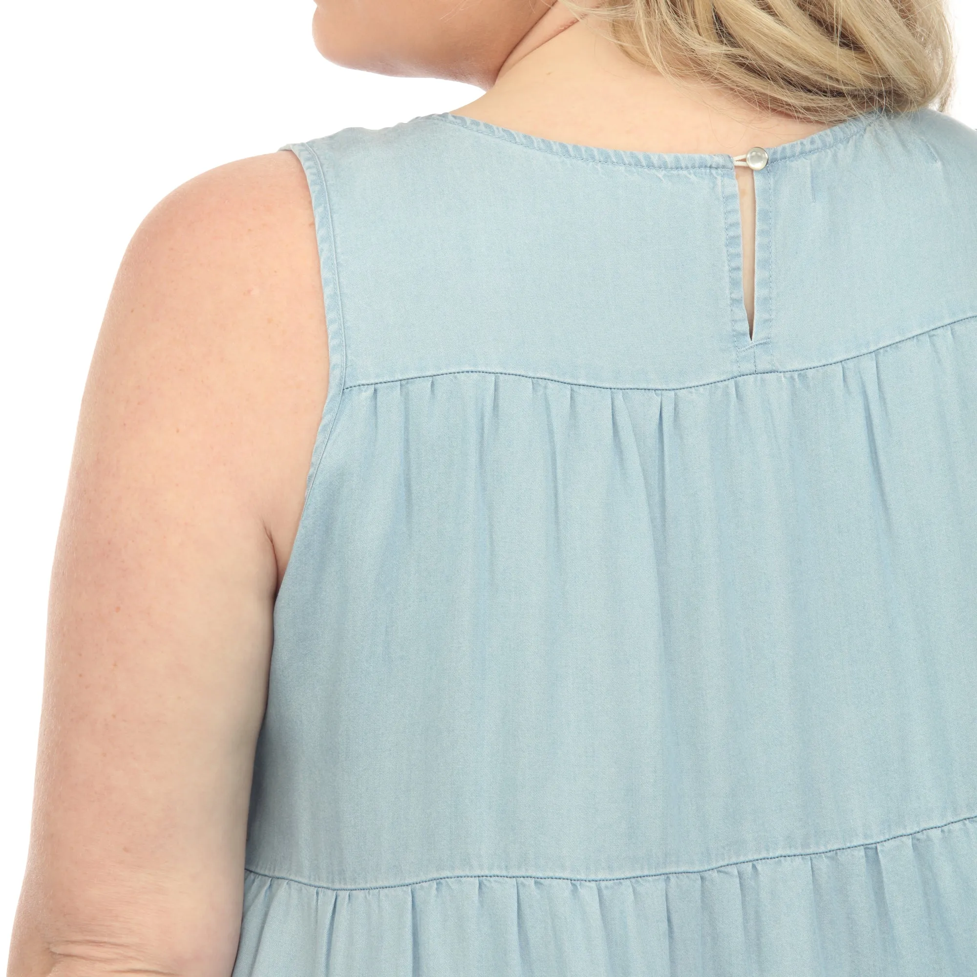 Sleeveless Tiered Chambray Midi Dress - Plus sold by Dress Barn product image thumbnail 4