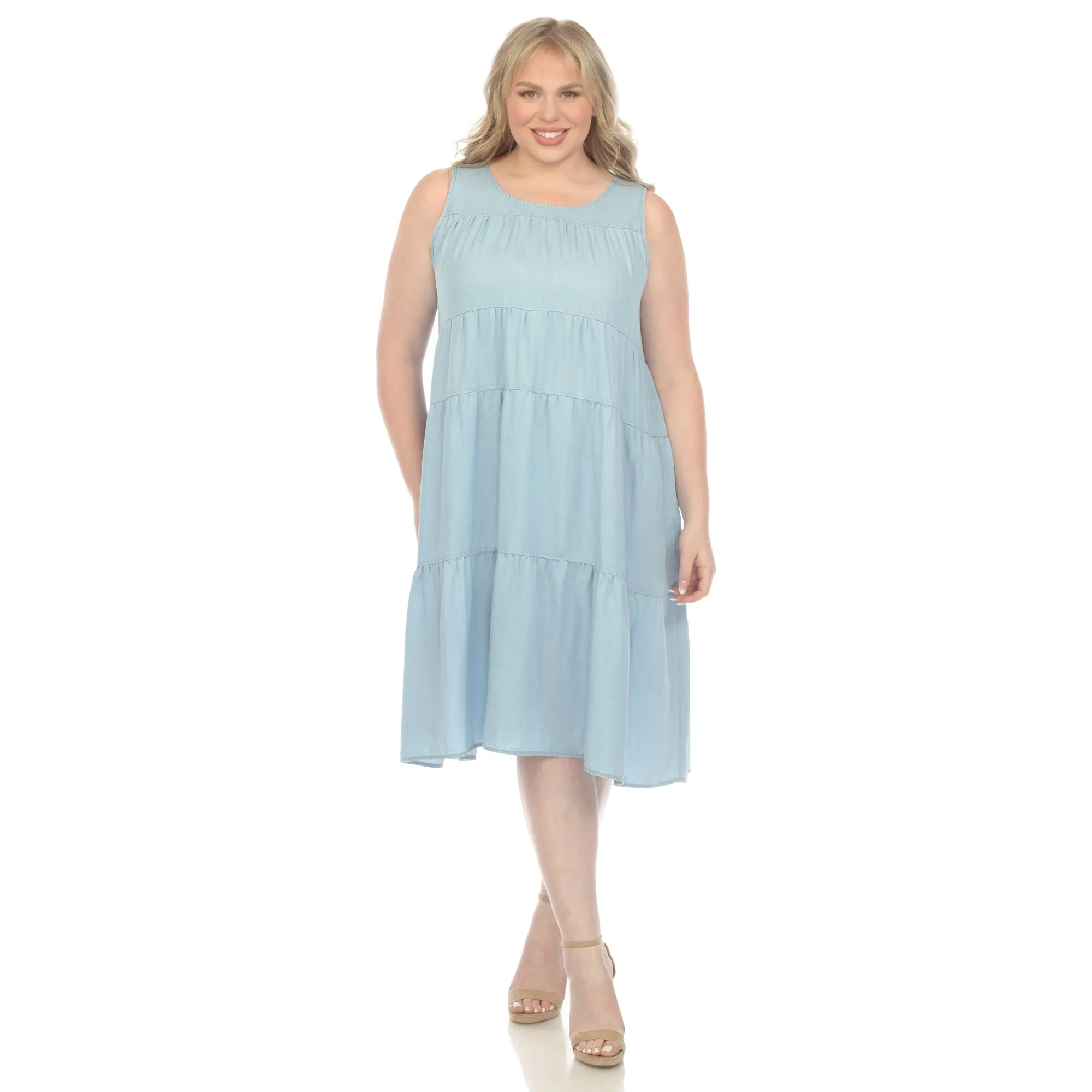 Sleeveless Tiered Chambray Midi Dress - Plus sold by Dress Barn product image thumbnail 5