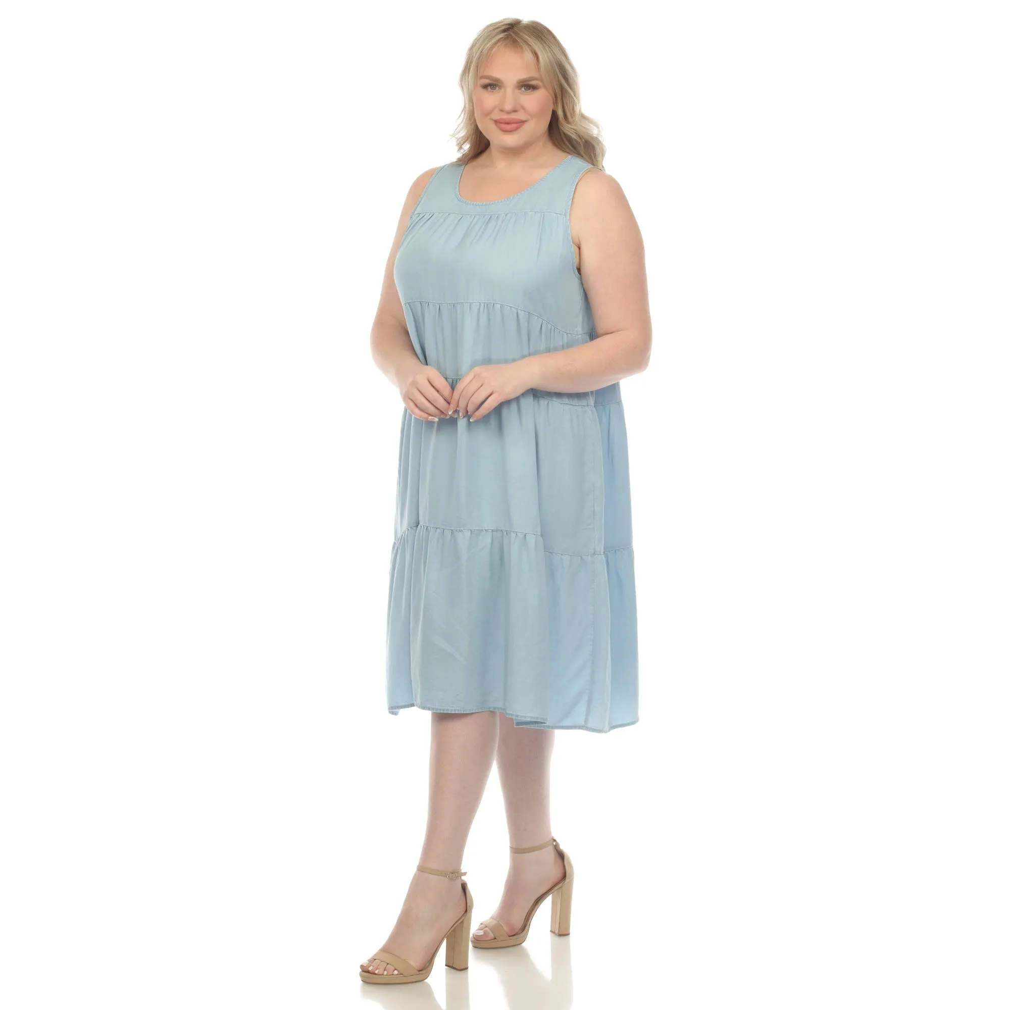 Sleeveless Tiered Chambray Midi Dress - Plus sold by Dress Barn product image thumbnail 2