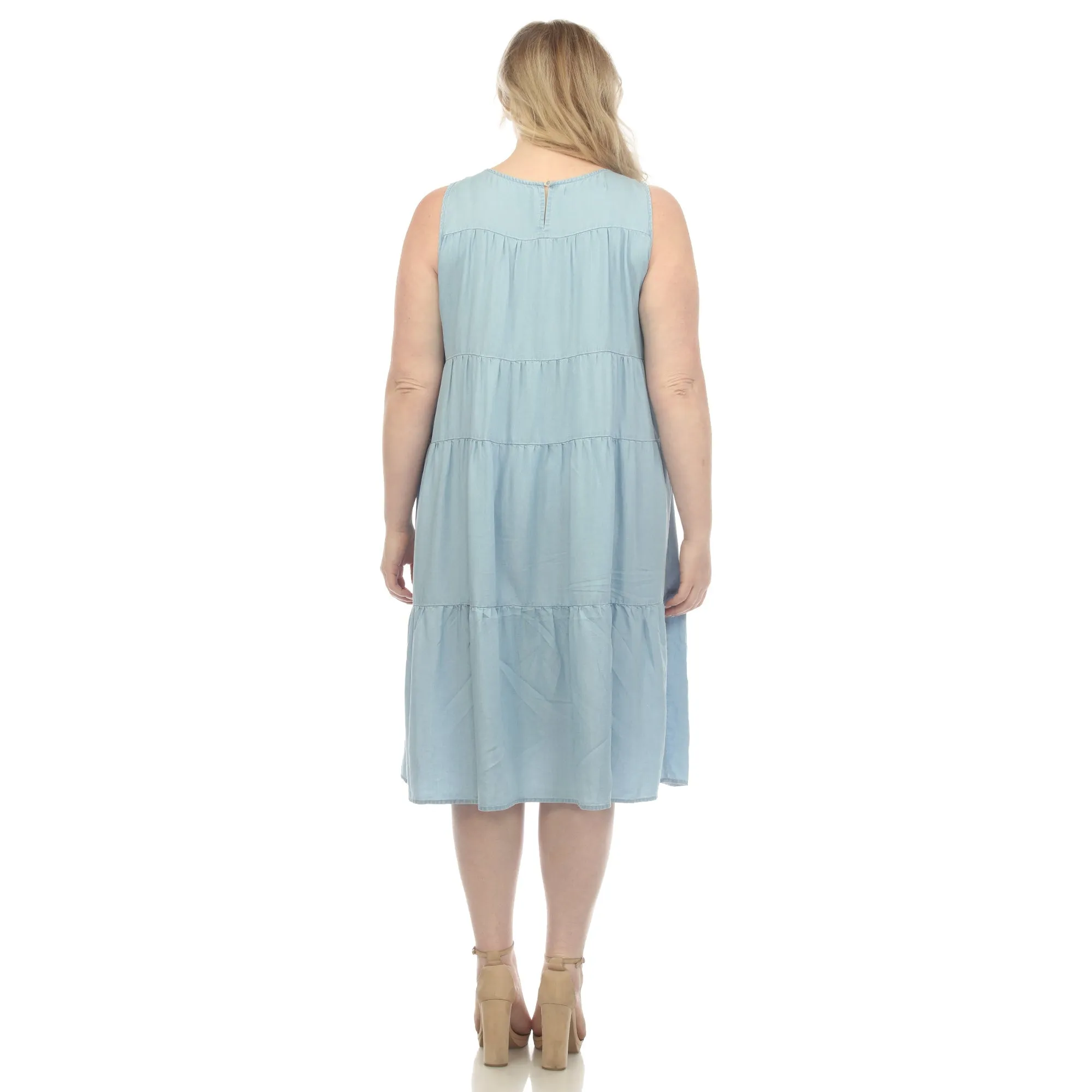 Sleeveless Tiered Chambray Midi Dress - Plus sold by Dress Barn product image thumbnail 3
