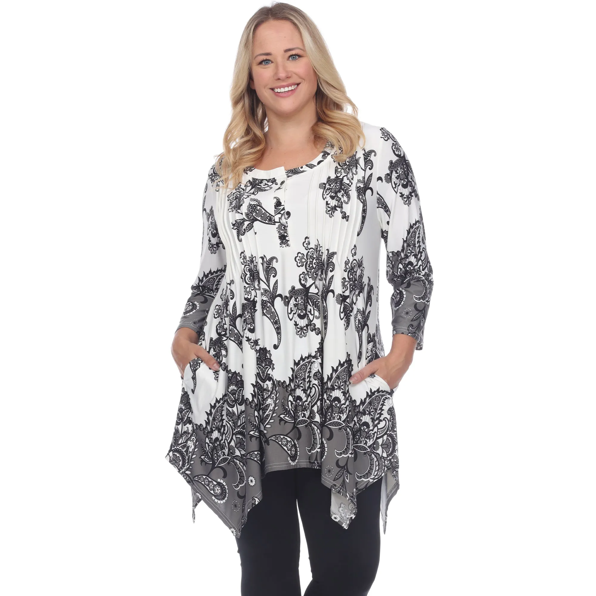 Paisley Scoop Neck Tunic Top with Pockets - Plus sold by Dress Barn