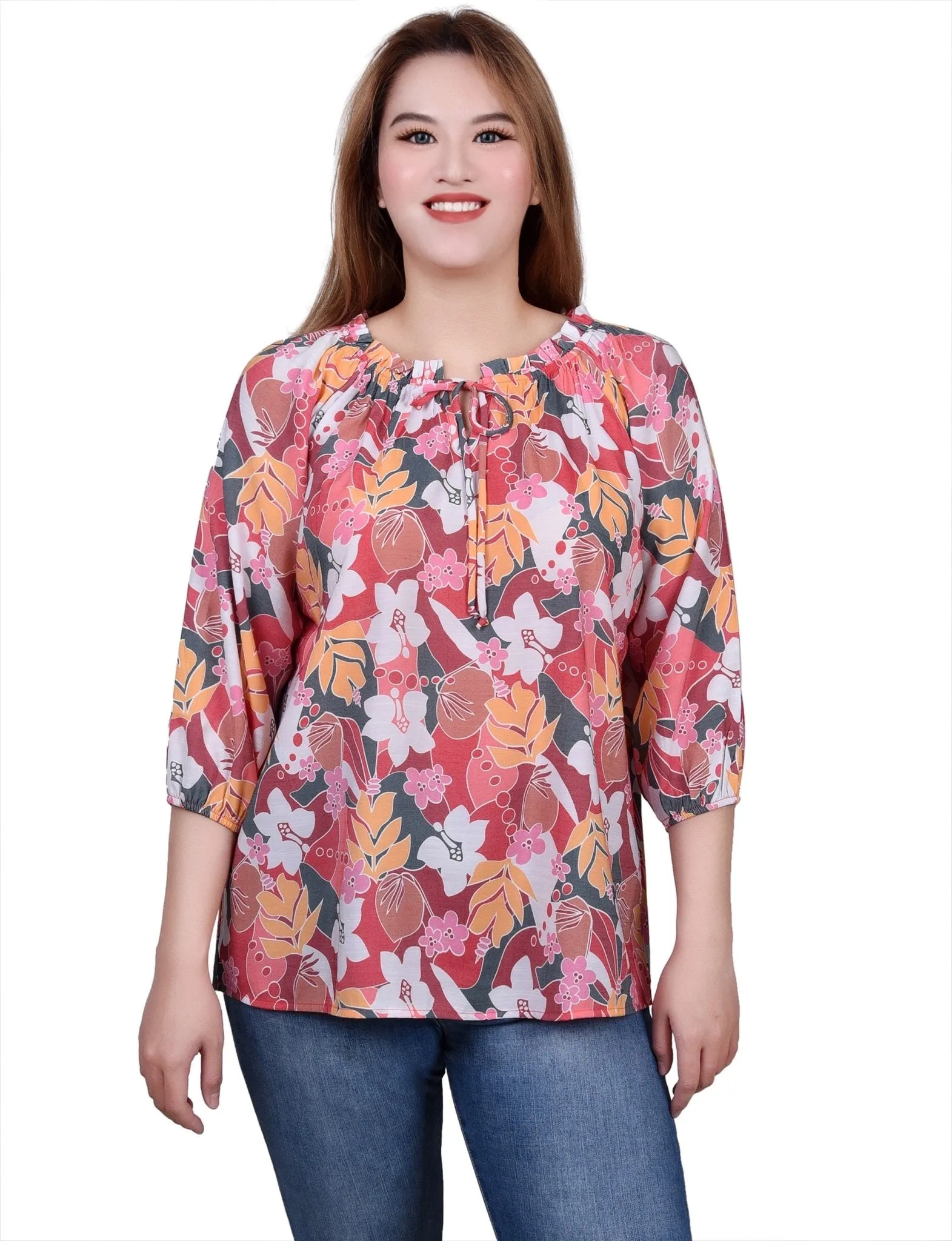3/4 Length Sleeve Drawstring Neck Blouse - Petite sold by Dress Barn product image thumbnail 5