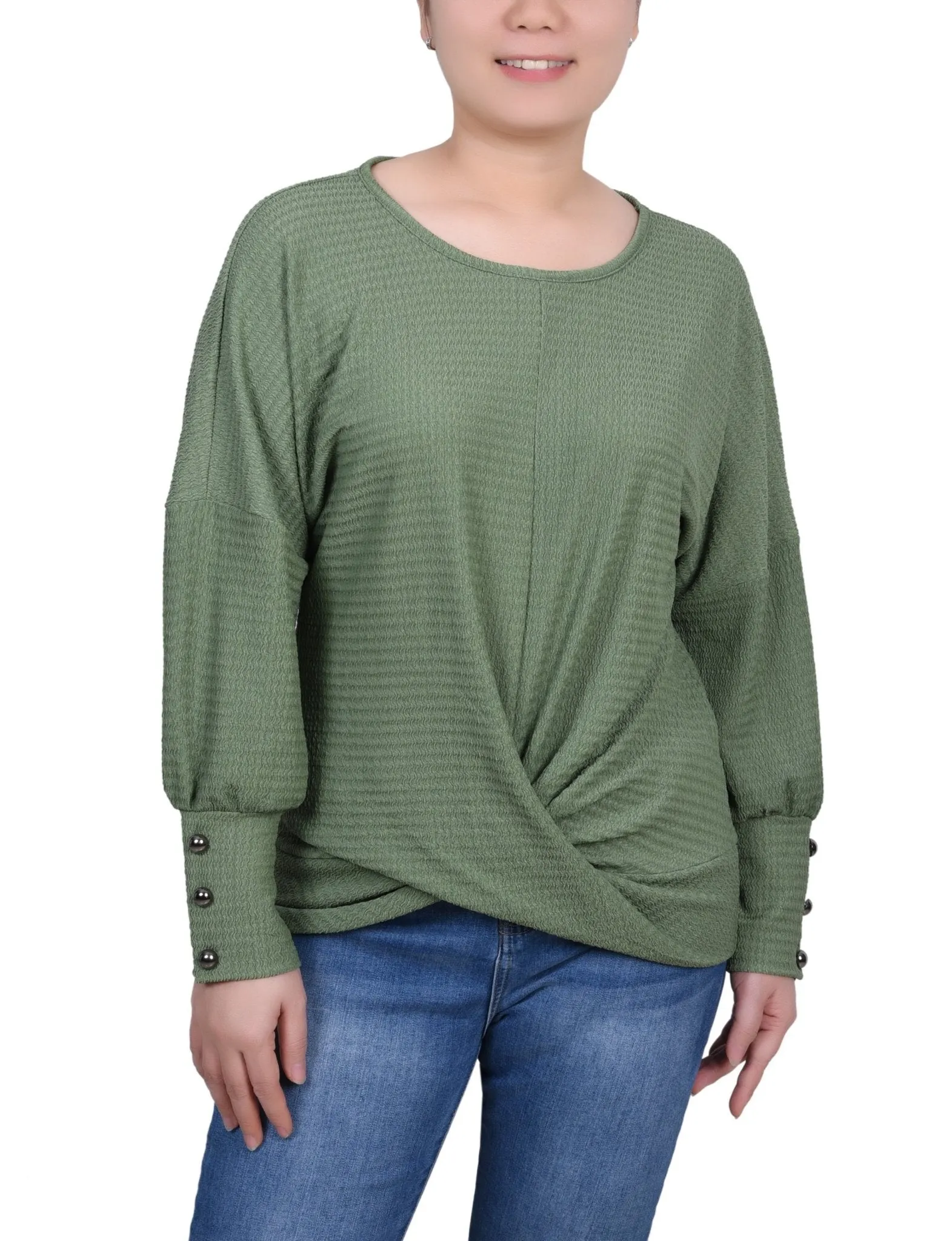 Long Sleeve Textured Knit Top - Petite sold by Dress Barn