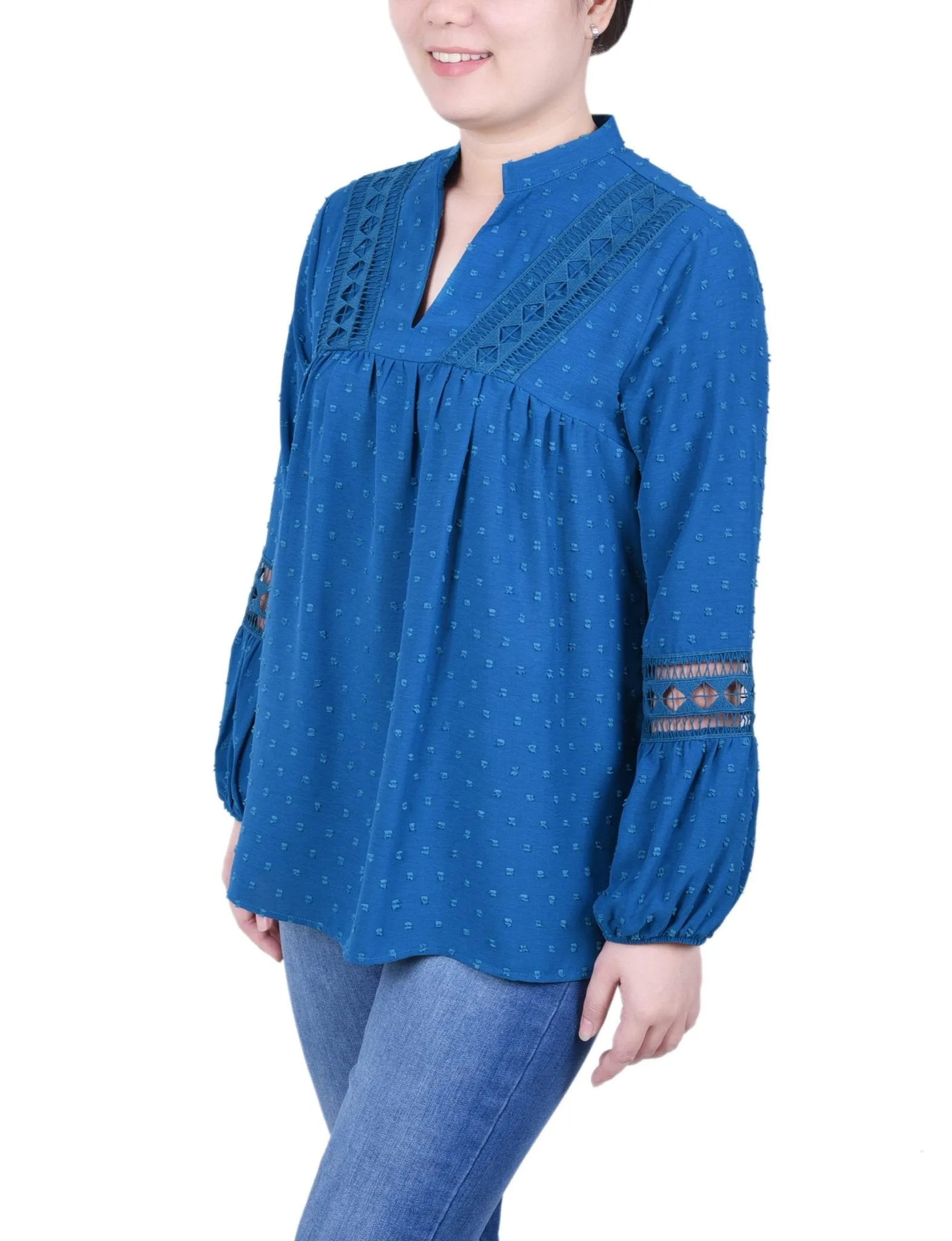 Long Sleeve Blouse With Crochet Trim - Petite sold by Dress Barn product image thumbnail 2