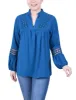 Long Sleeve Blouse With Crochet Trim - Petite sold by Dress Barn