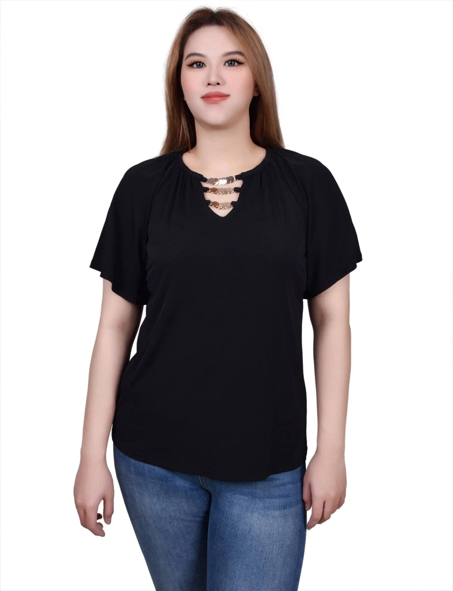 Raglan Sleeve Top With Chain Details - Petite sold by Dress Barn product image thumbnail 5